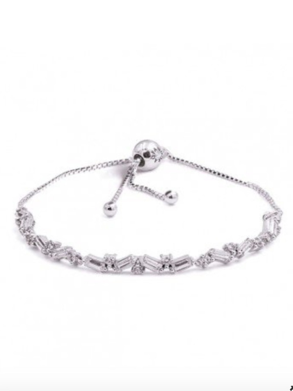PANDORA Sparkling Ice Cube Slider Tennis Bracelet Adjustable Sterling Silver 925